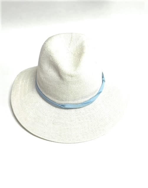 Shihreen white fedora hat with twist suede band