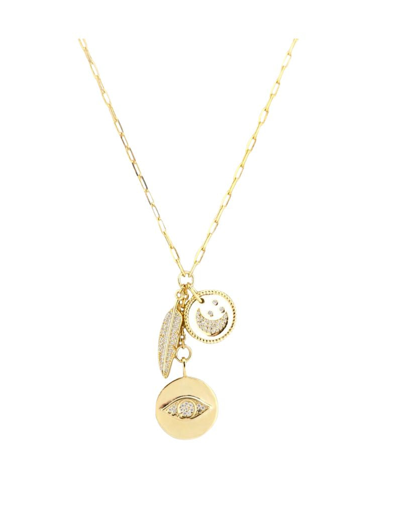 2733N Gold Plated Evil Eye Disc Charm Necklace