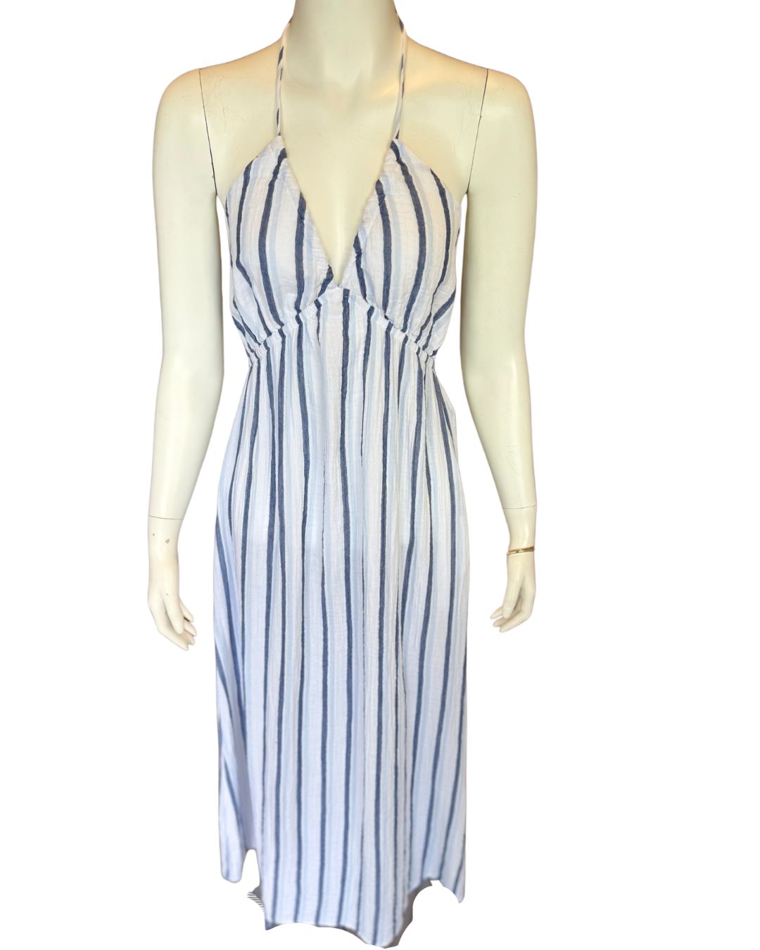 Lyla Dress White Blue Stripe