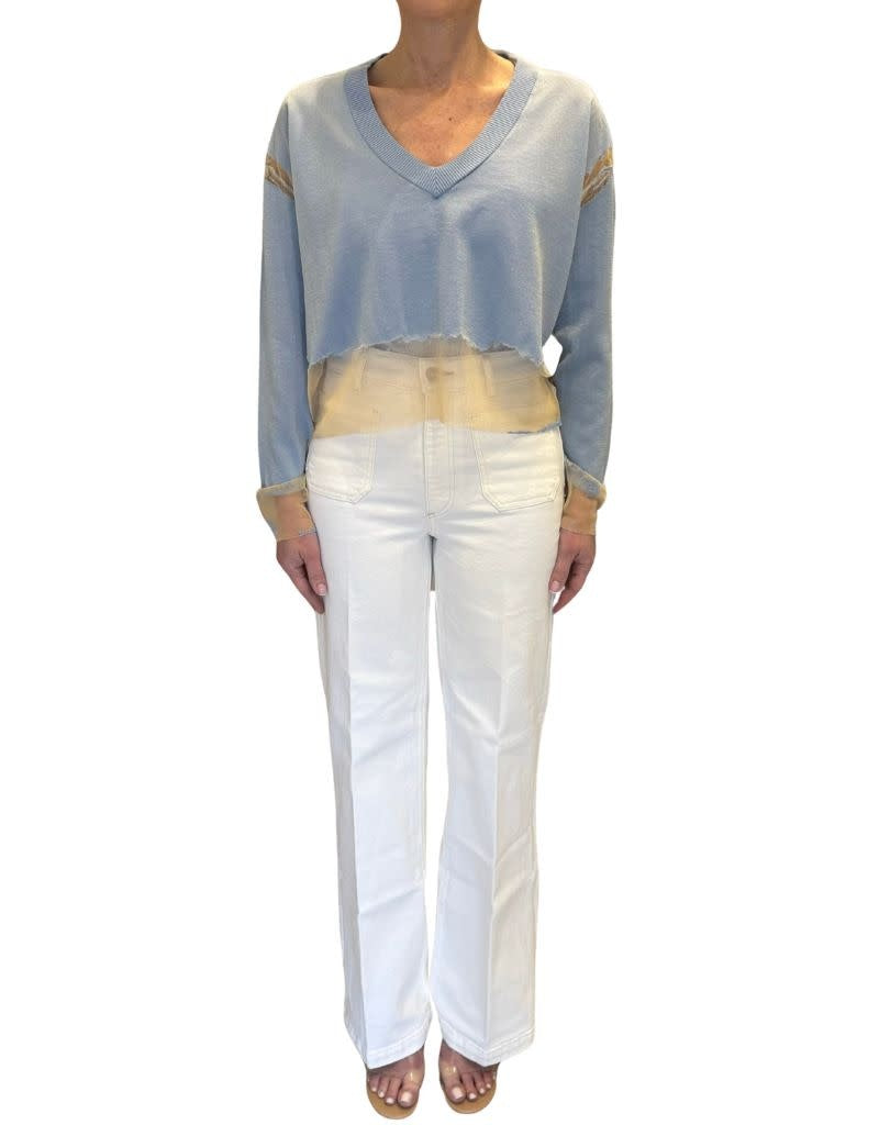 V Boxy Devore Sweater Cielo