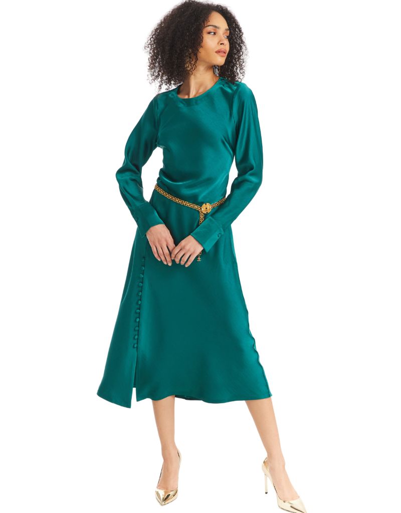 Allison Satin Slip Dress Emerald
