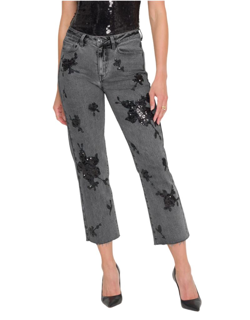 Bella Sequin Embellished Jeans Black