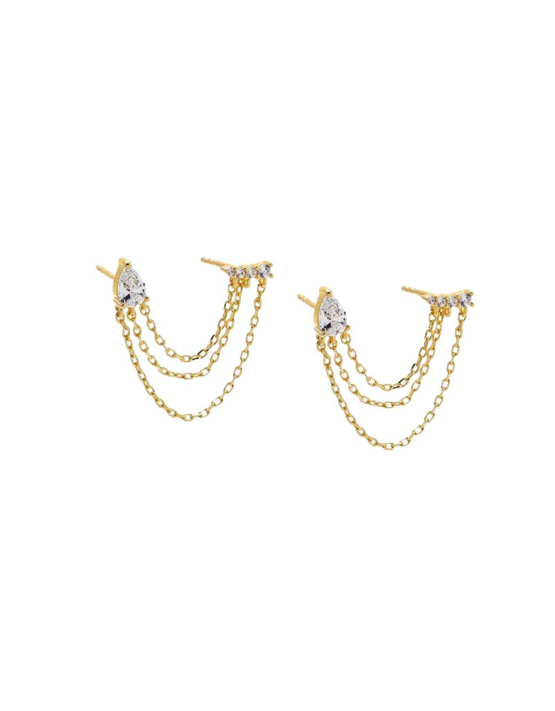 Bar X Pear Triple Chain Double Stud Earring