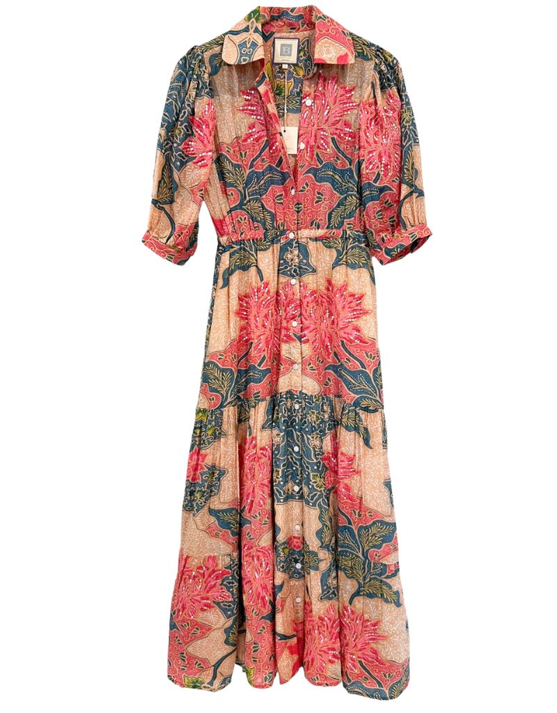 Bell Blair Maxi Dress Embroidered Beige Pink Floral off body