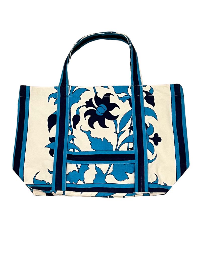 Bell Large Beach Bag with Hat Holder Blue Navy Floral 6 