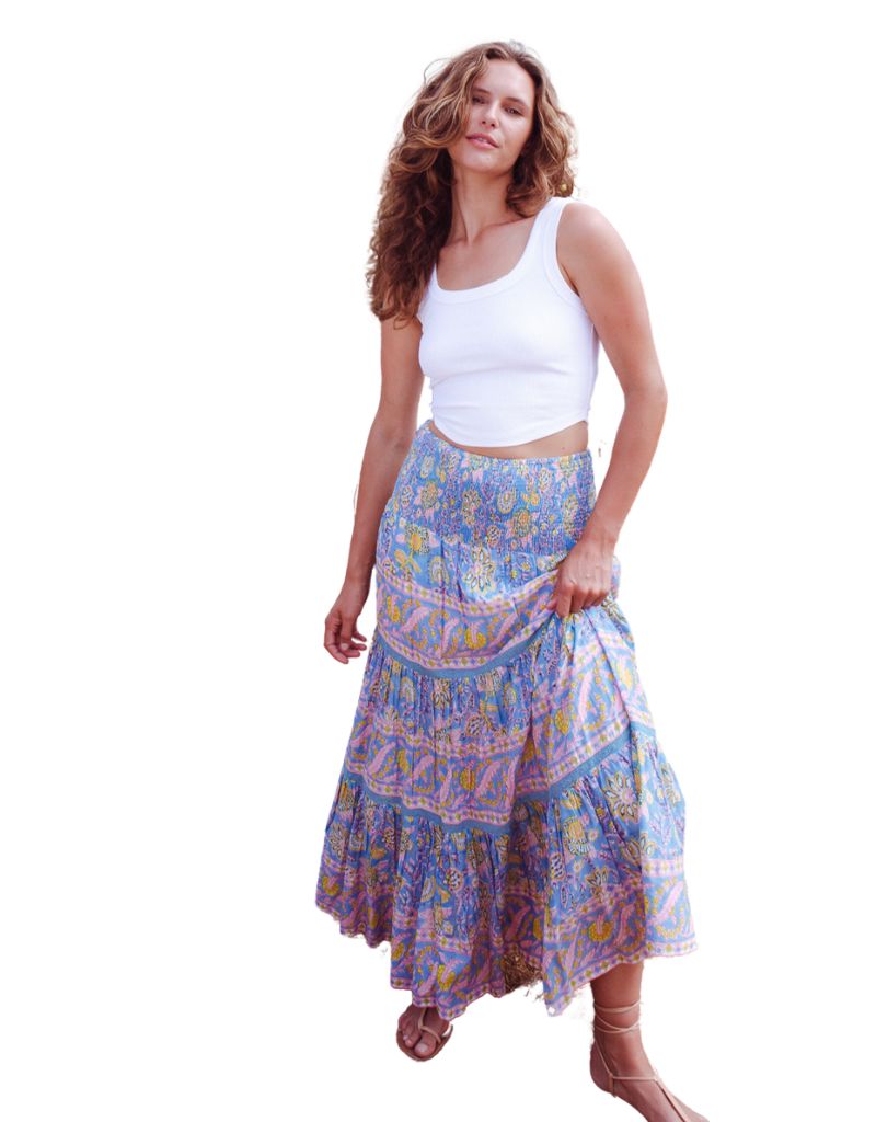 Bell Mandy Maxi Skirt Blue Yellow Print 2