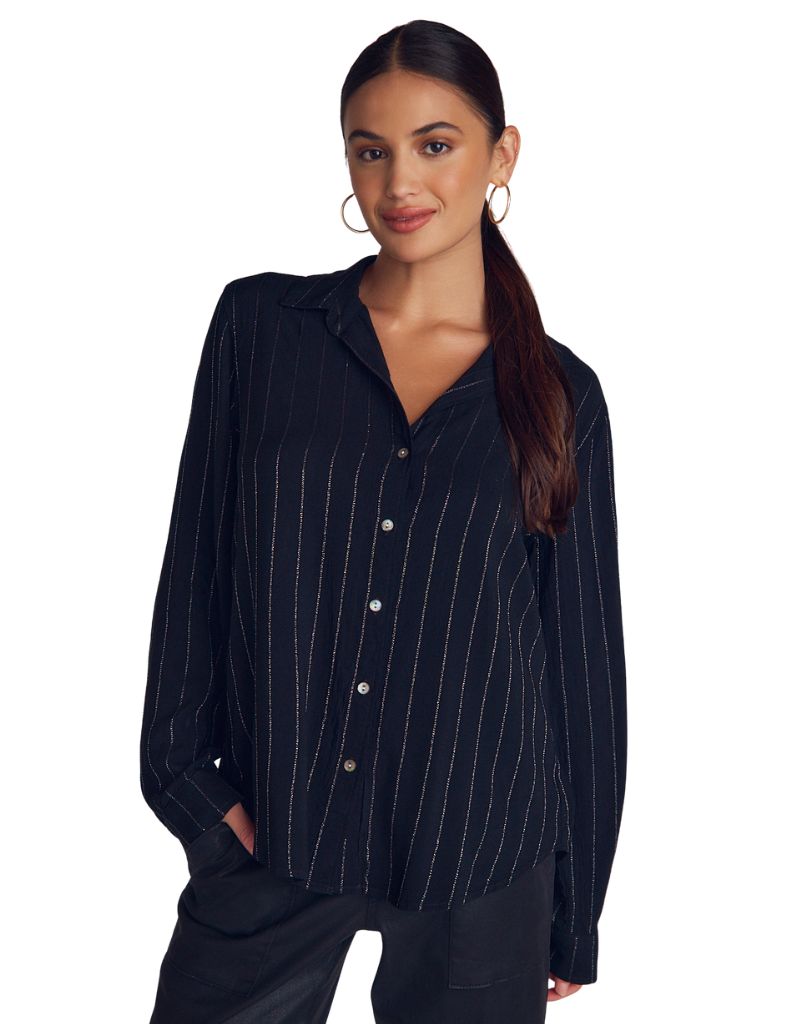 Bella Dahl Clean Shirt Black Lurex Stripes