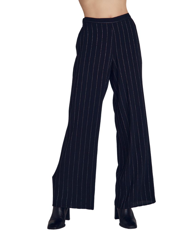 Bella Dahl Elastic Back Wide Leg Pant Black Lurex Stripes