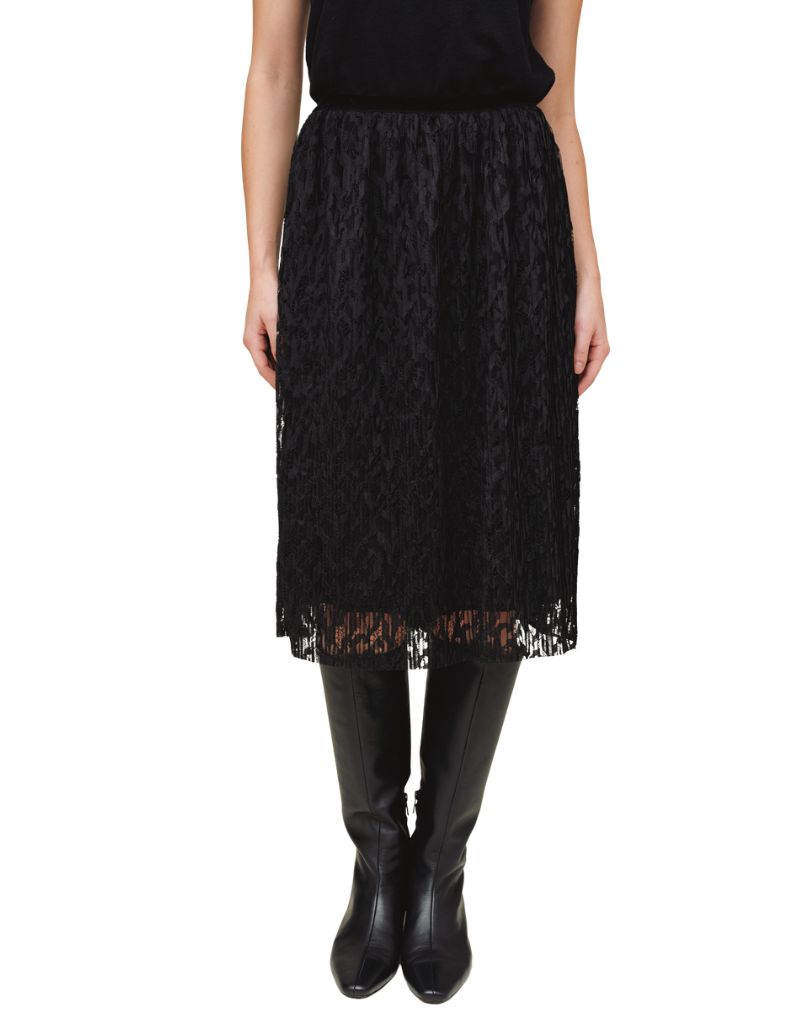 Bella Dahl Pleated Lace Skirt With Velvet Waistband Black