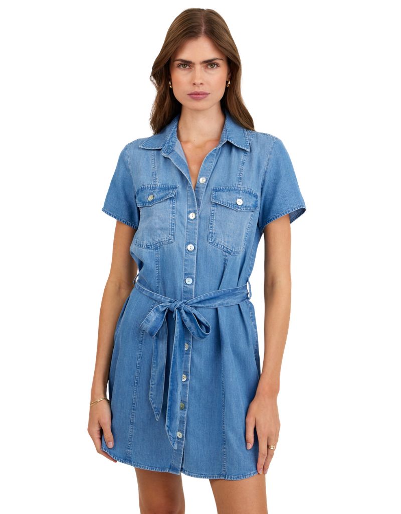 Bella Dahl Short Sleeve Seamed Shirt Dress Indigo Harbor Wash