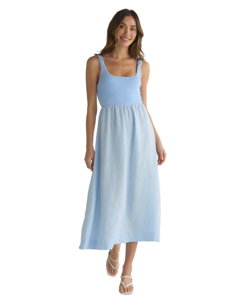 Bella Dahl | Sleeveless Knit Combo Dress Blue Periwinkle