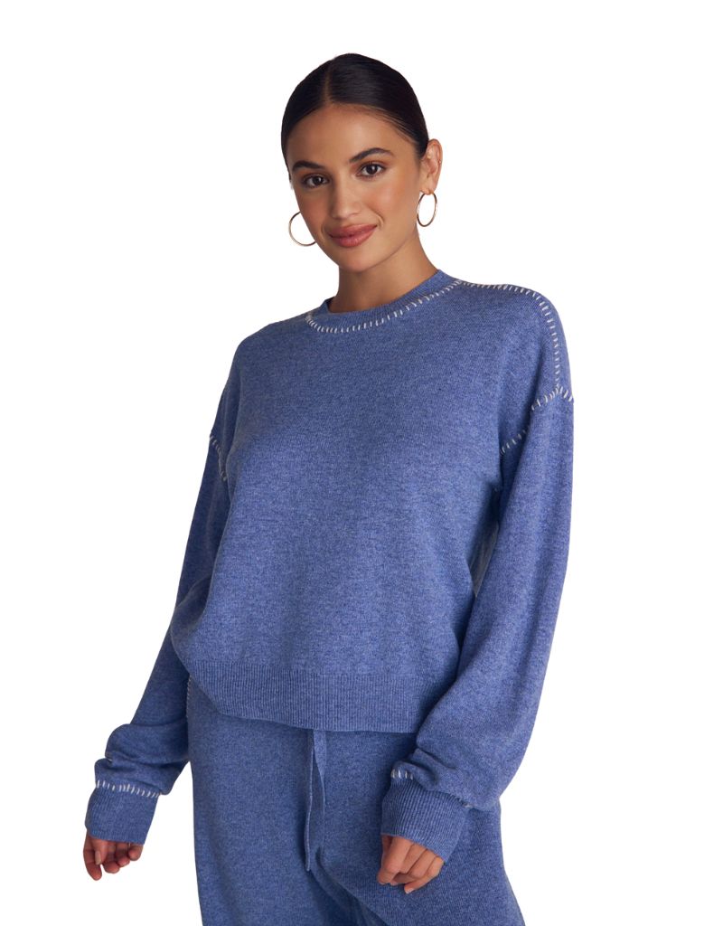 Bella Dahl Whip Stitched Crew Neck Sweater Heather Blue
