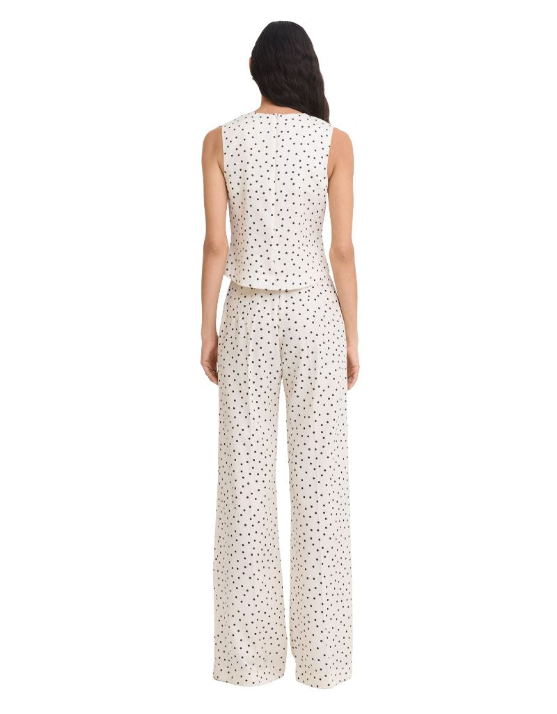 Belted Wide Leg Trouser Cream with Black Polka Dot