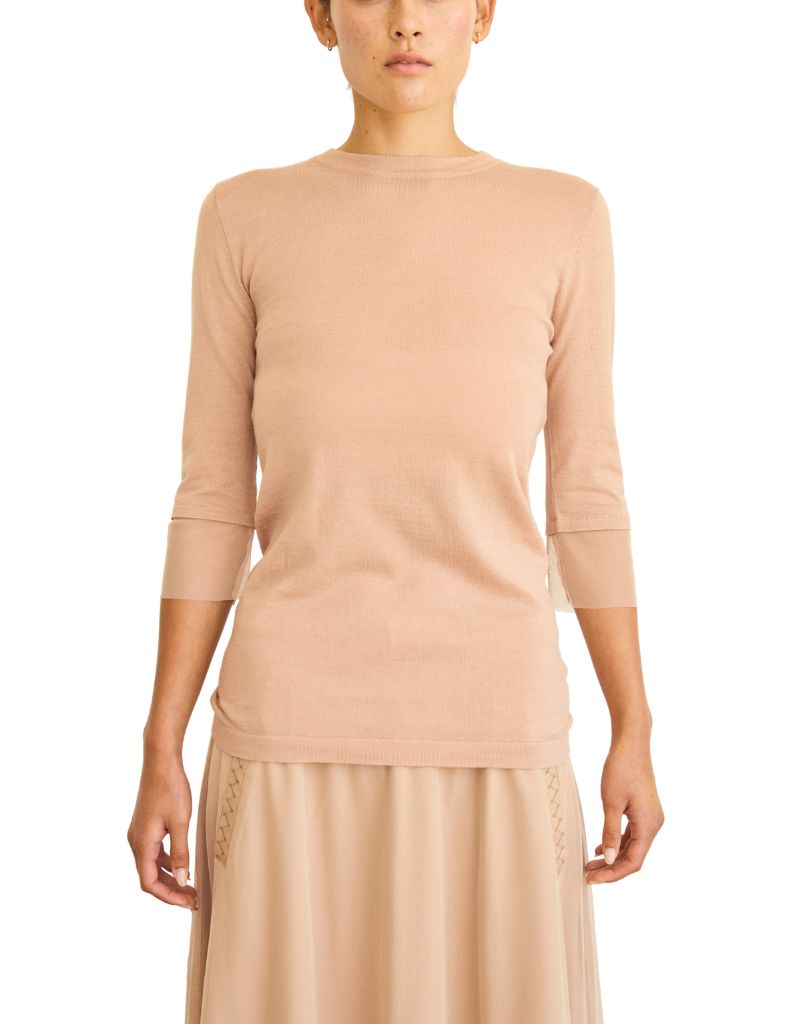 Brazeau Tricot Pima Tulle Cuff T-Shirt Peanut