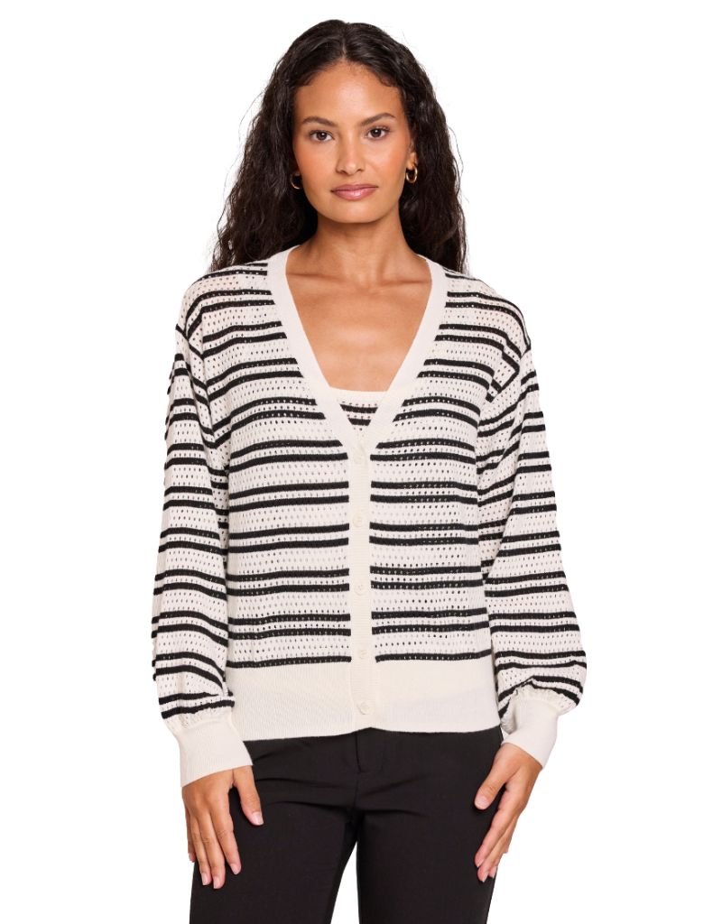 Brodie Black and White Striped Pointelle Cardi
