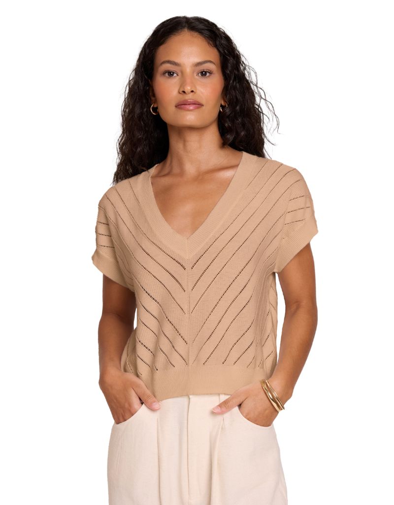 Brodie Chevron Mix Stitch Tee Light Brown