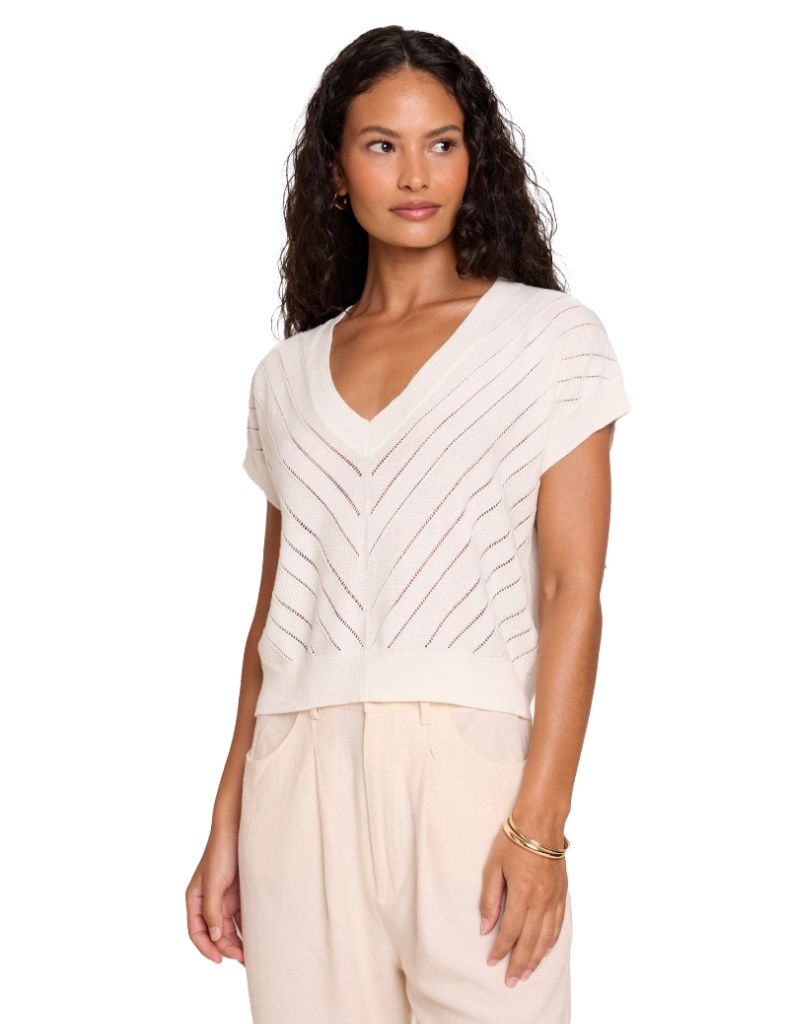 Brodie Chevron Mix Stitch Tee White