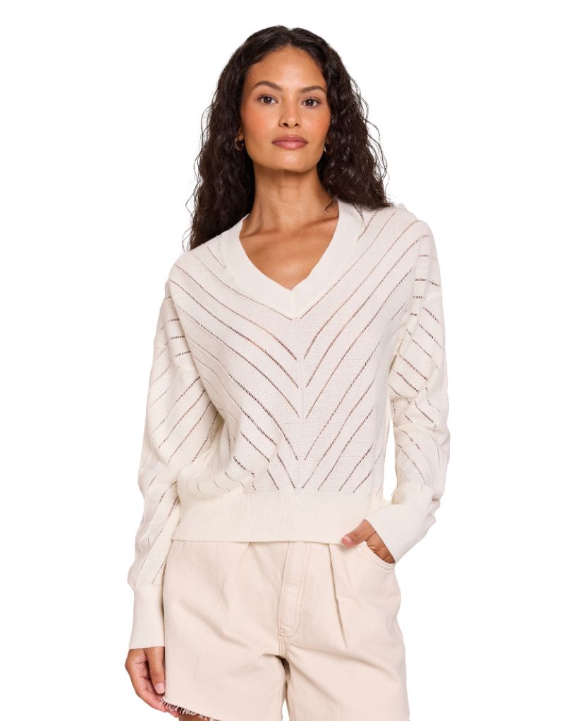 Brodie Chevron Mix Stitch V Neck White