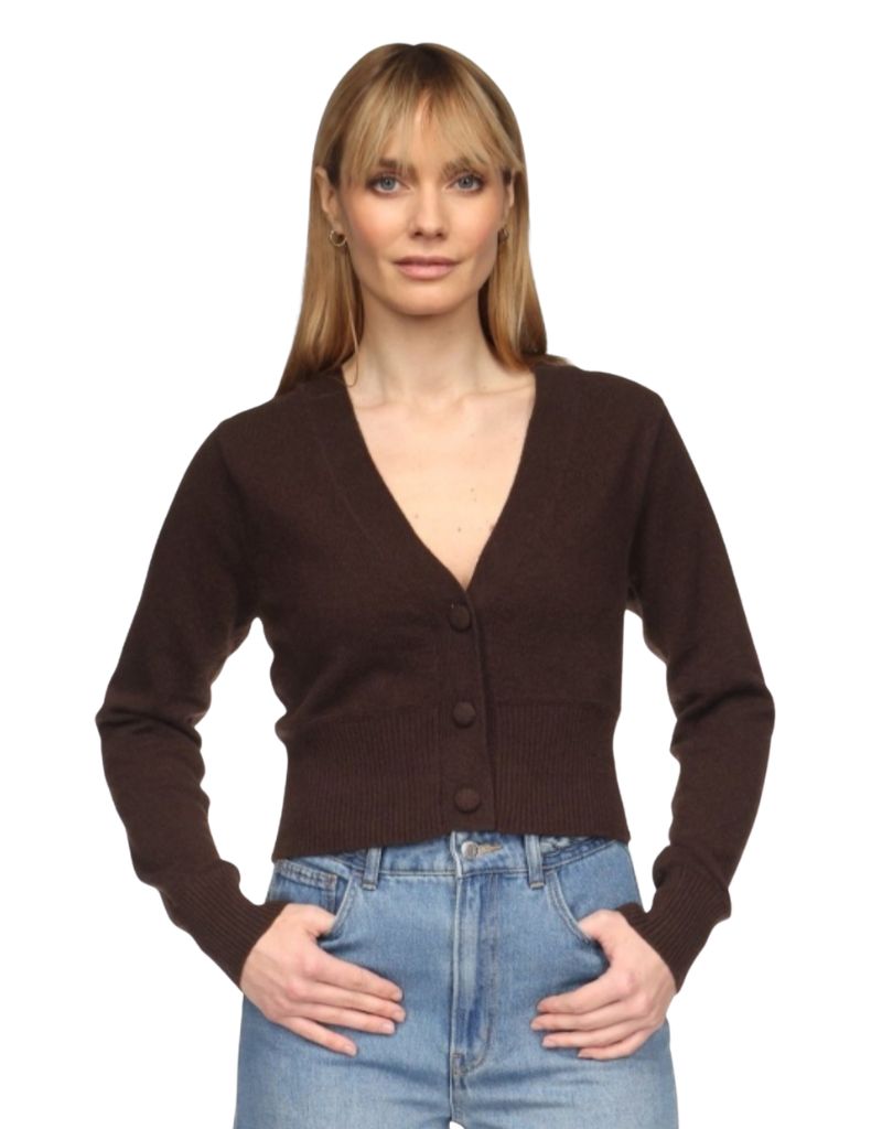 Brodie Gym Girl Crop Cardi Dark Brown