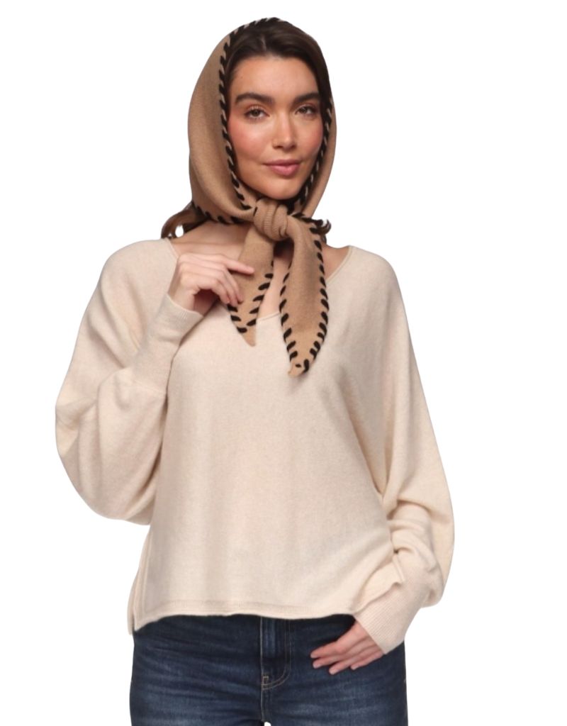 Brodie Laced Up Neck Scarf Rice Camel Black