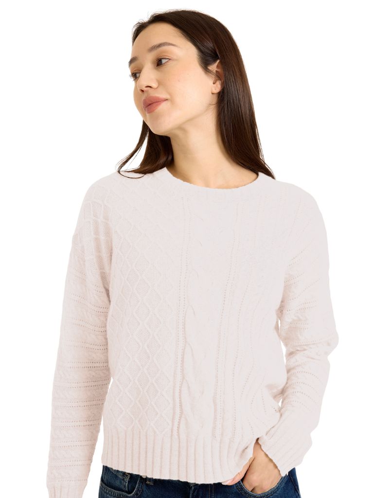 Brodie Mix Cable Crew Organic White