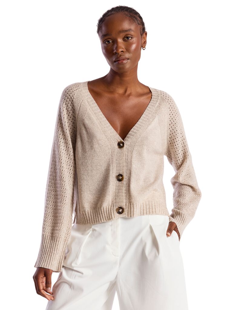 Brodie Natalie Deep V Cardi Wheat