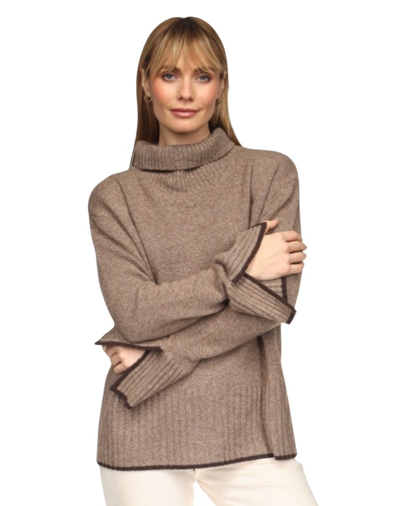Brodie Split Cuff High Neck Flower Coffee Dark Brown