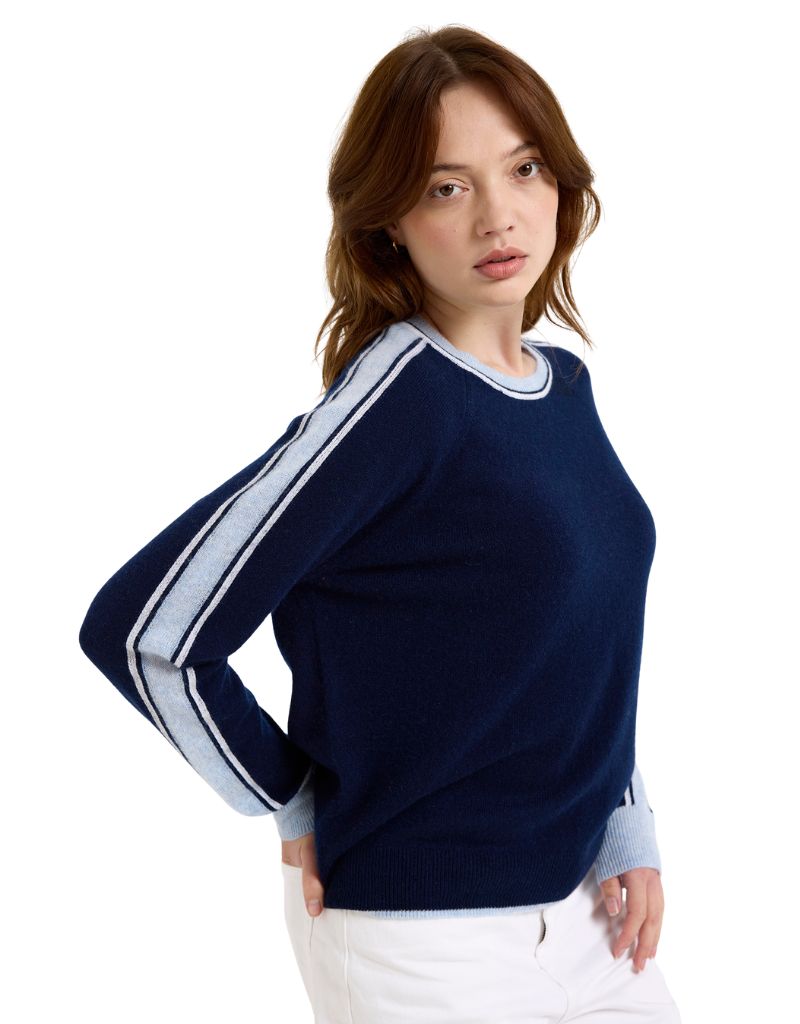 Brodie Striped Sleeve Mini Sweat Navy Organic White