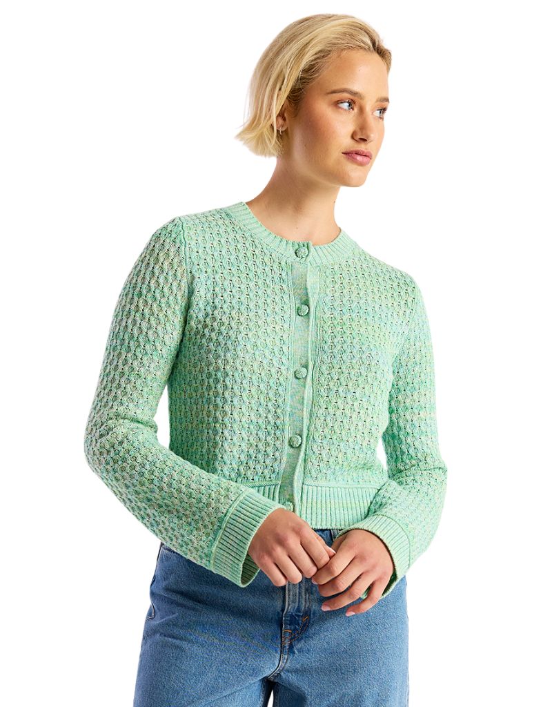 Brodie Wispr Cable Twist Yarn Cardi Cool Green