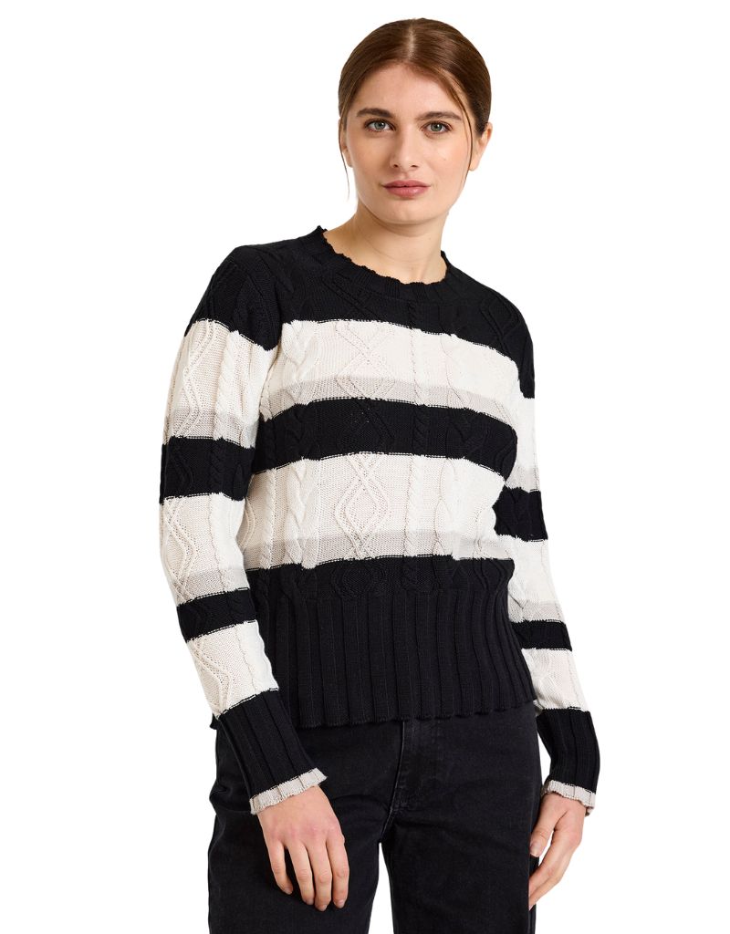 Brodie Wispr Cora Cable Stripe Crew Black Ivory Dove