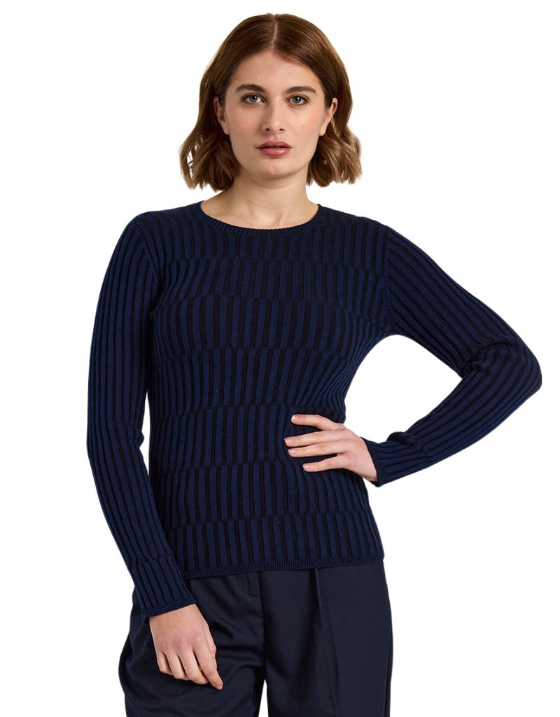 Brodie Wispr Imogen Plaited Stripe Crew Navy Blue Black