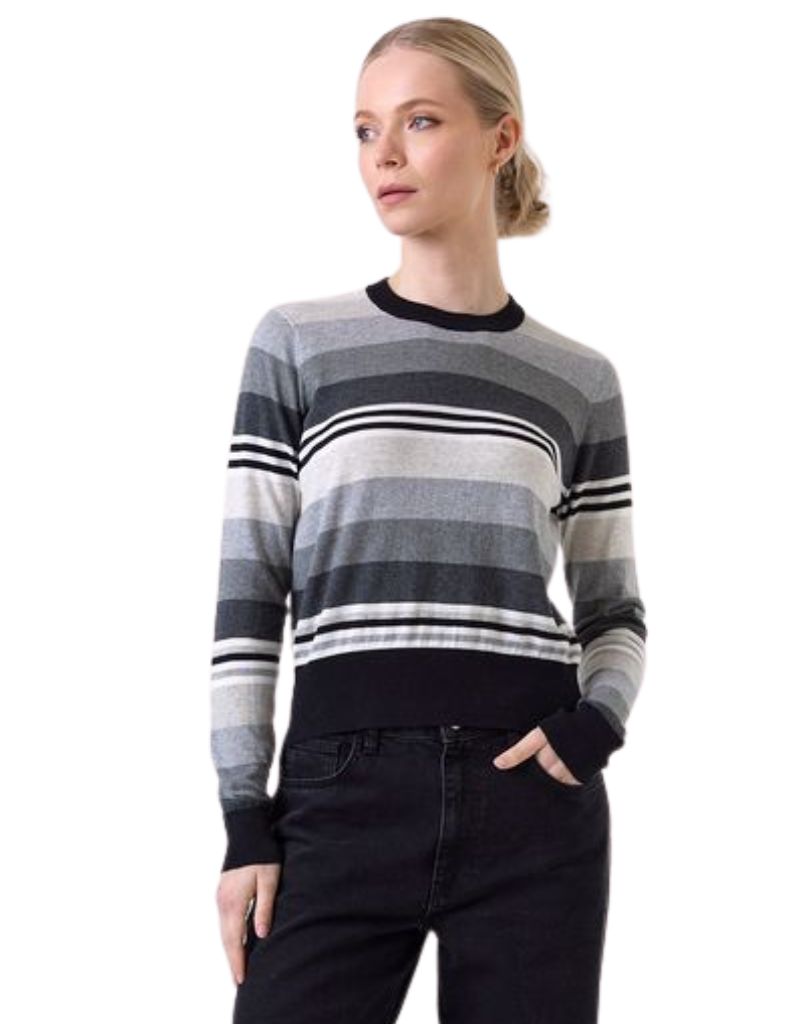 Brodie Wispr Ivy Striped Crew Black with Greys
