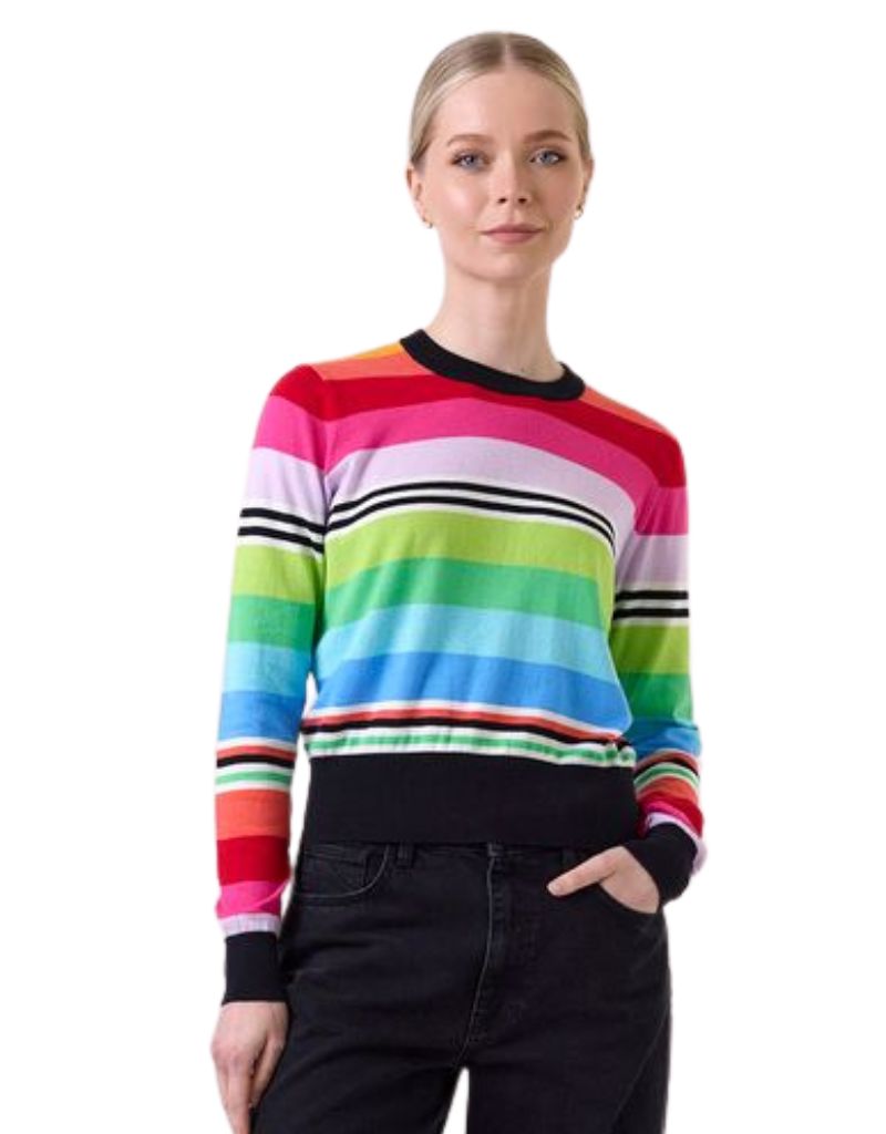 Brodie Wispr Ivy Striped Crew Black with Rainbow