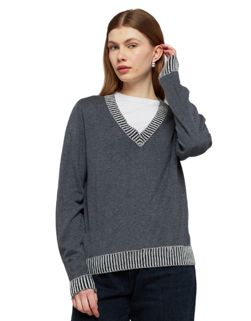 Brodie Wispr Plaited Trims V Neck City Grey Ice Water