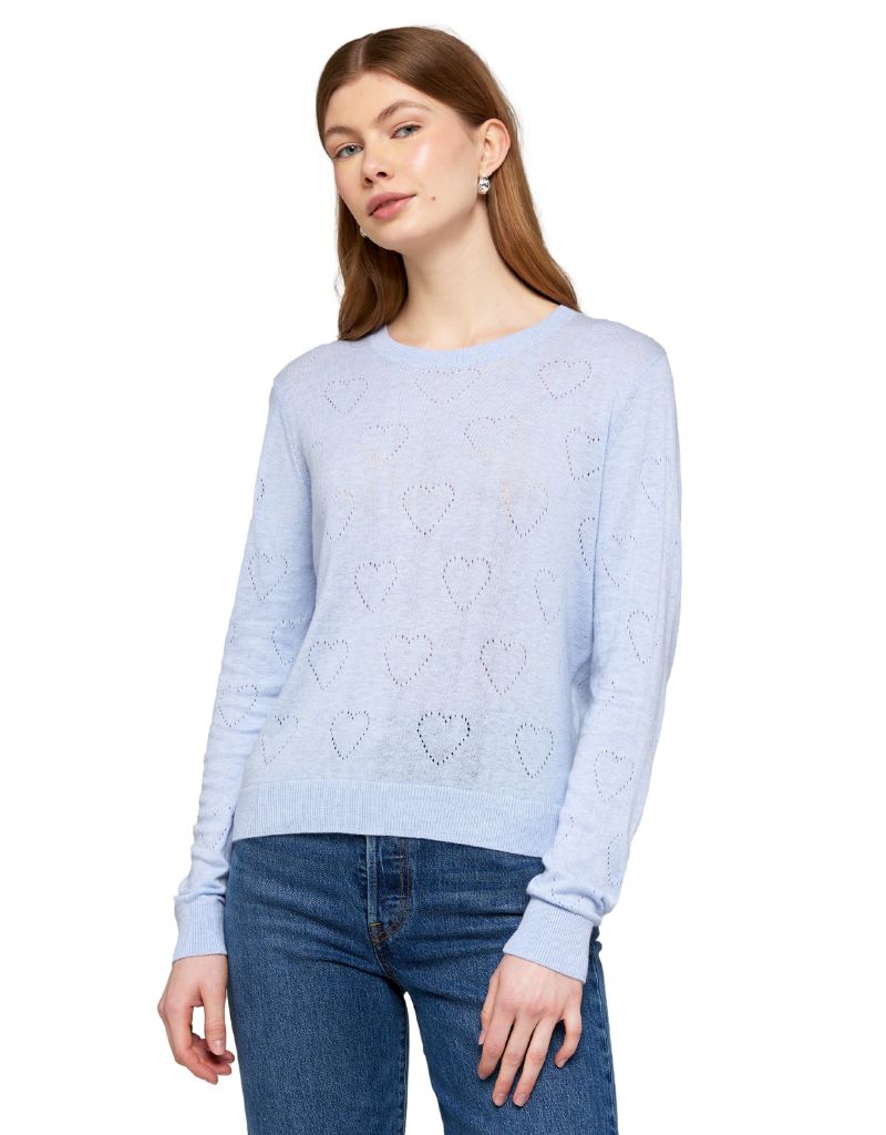 Brodie Wispr Pointelle Heart Crew Frost Blue
