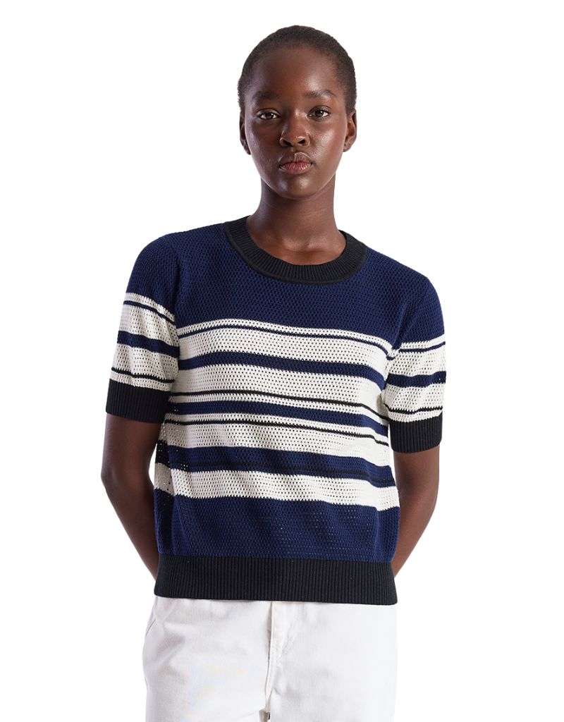 Brodie Wispr Texture Stripe Tee Navy Ivory Black