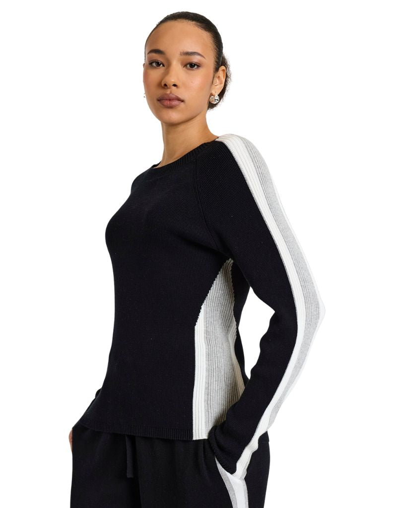 Brodie Wispr Valerie Stripe Slim Crew Black Dove Ivory