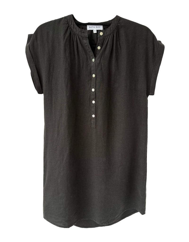 Cap Sleeve Henley Dress Black