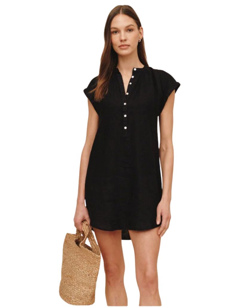 Cap Sleeve Henley Dress Black