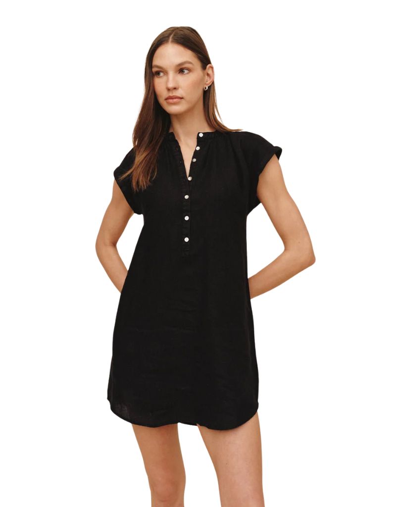 Cap Sleeve Henley Dress Black