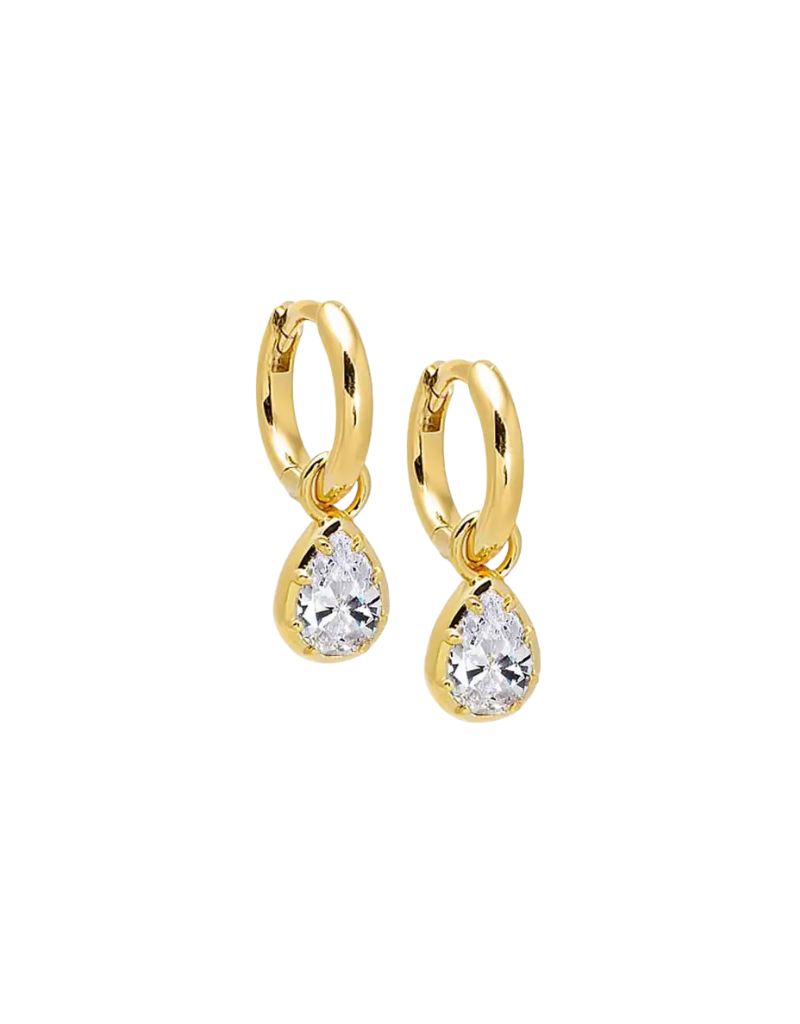 CZ Pear Bezel Dangling Huggie Earring