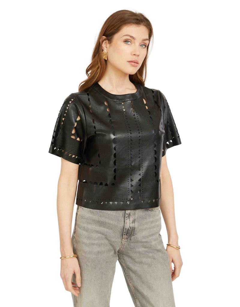 Caballero Anisa Top in Black Vegan Leather