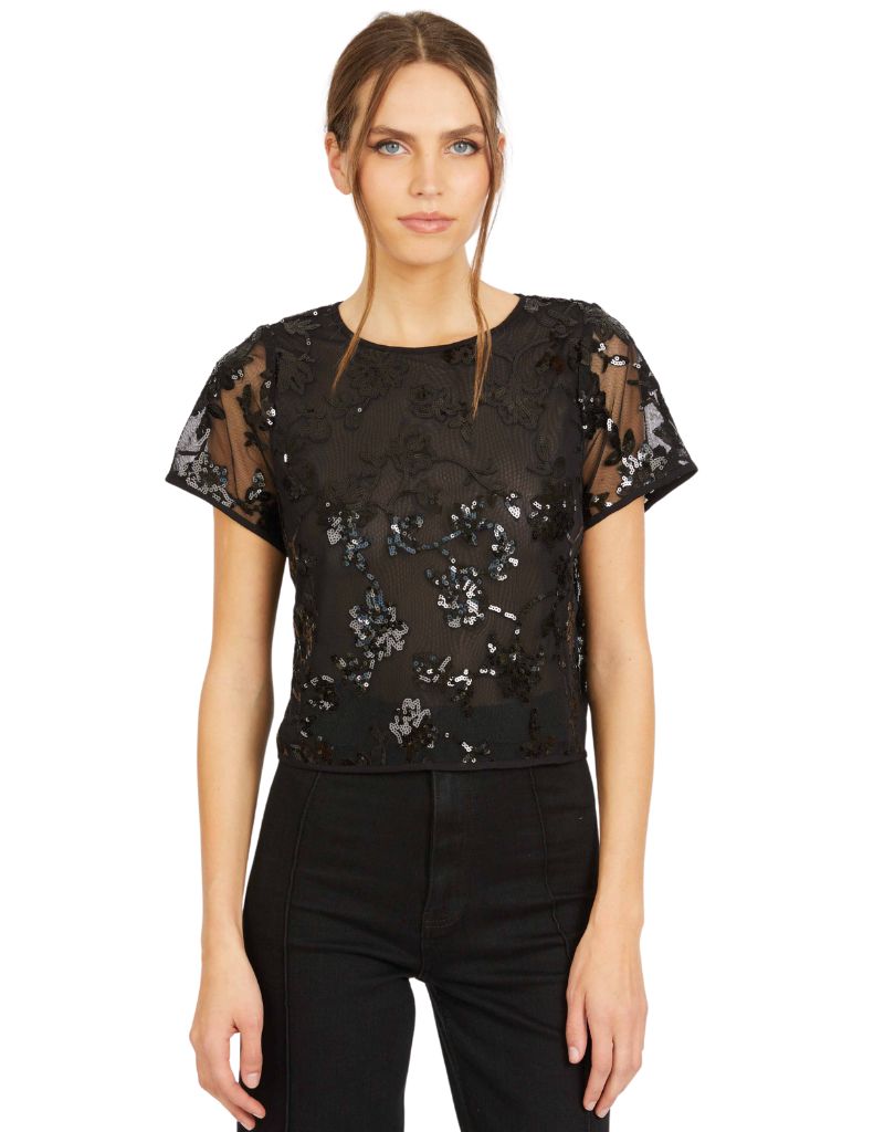 Caballero Carmen Top in Black Sequin Lace