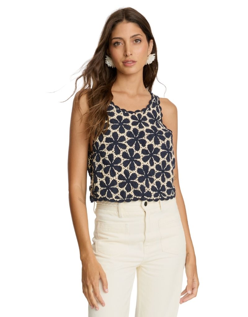 Caballero Isabelle Top in Navy Cream