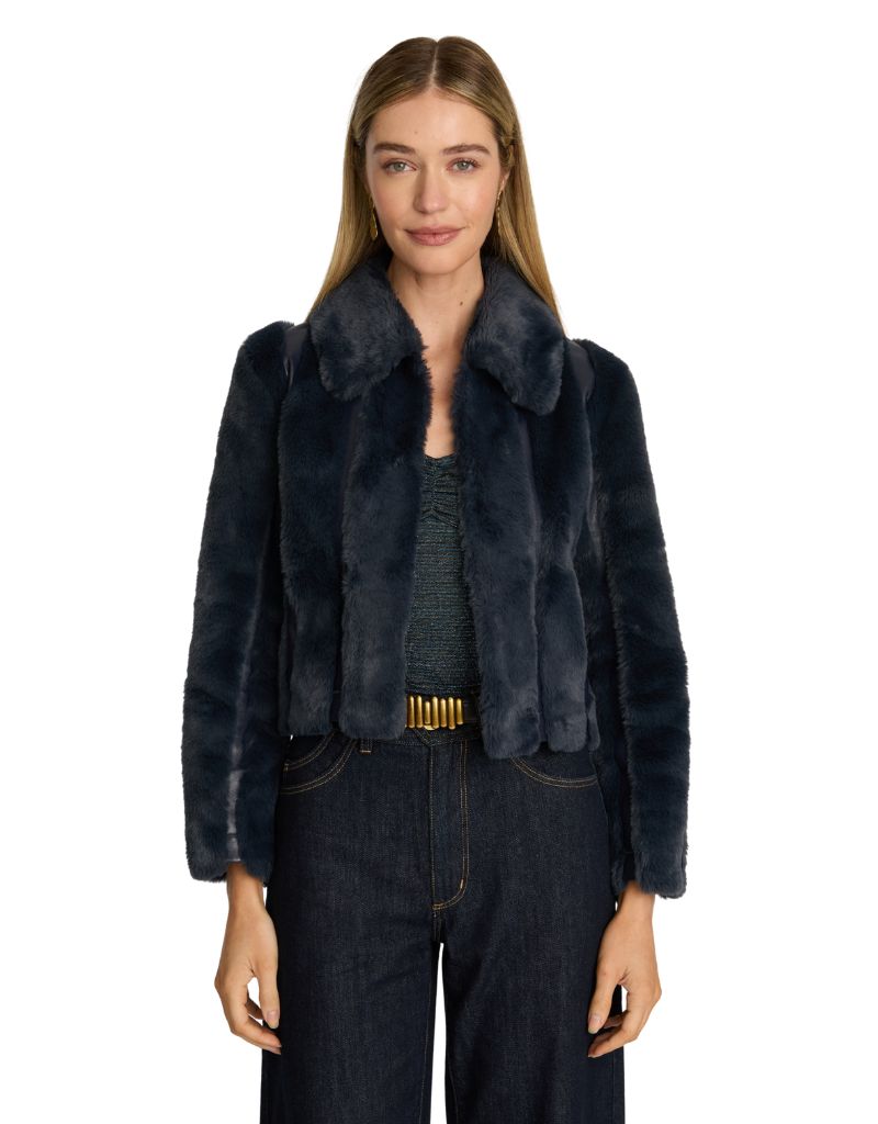 Caballero Sona Jacket in Navy Faux Fur