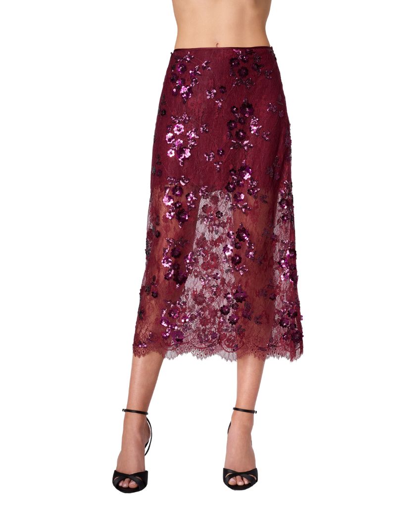 Cami NYC Aylin Sequin Lace Midi Skirt Syrah