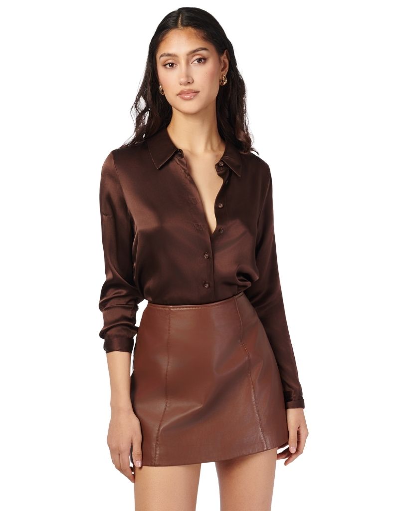 Cami NYC Cillian Genuine Leather Mini Skirt Mousse