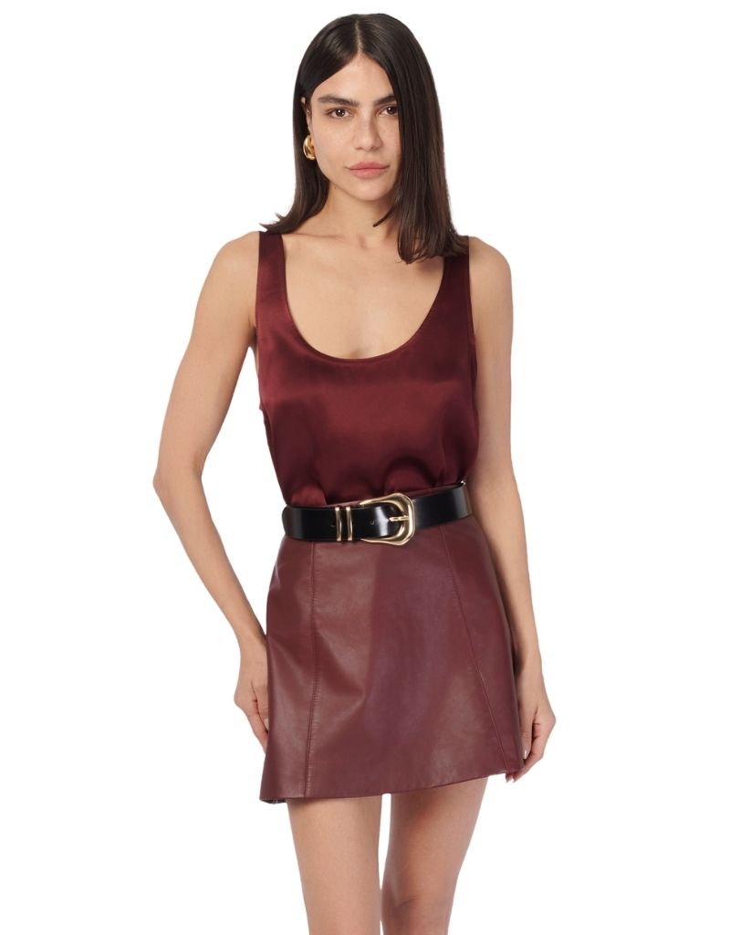 Cami NYC Cillian Genuine Leather Mini Skirt Syrah