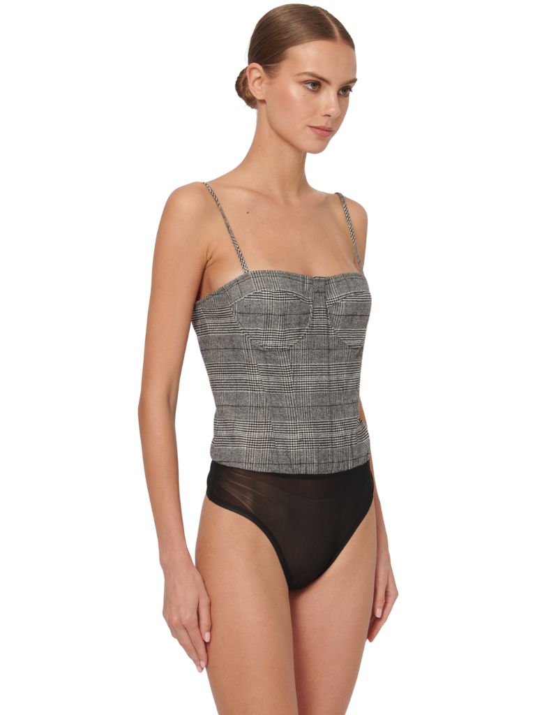 Cami NYC Monet Bodysuit Black White Full View without pants