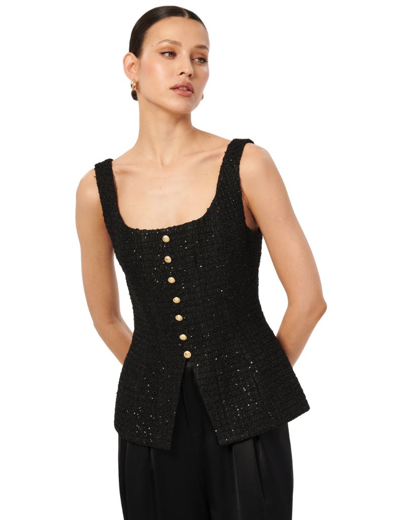Cami NYC Rosita Tweed Top Black